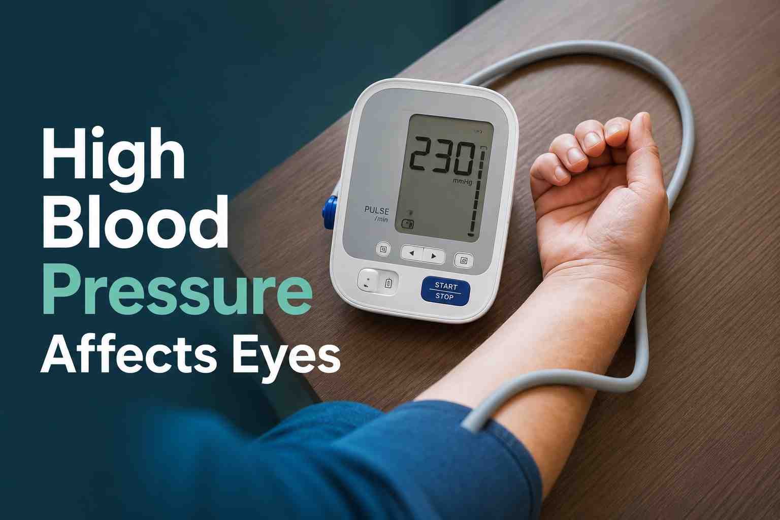 Digital blood pressure monitor displaying a high reading beside a person's arm during a blood pressure check.