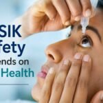 Woman using eye drops before LASIK surgery to support eye health and safety
