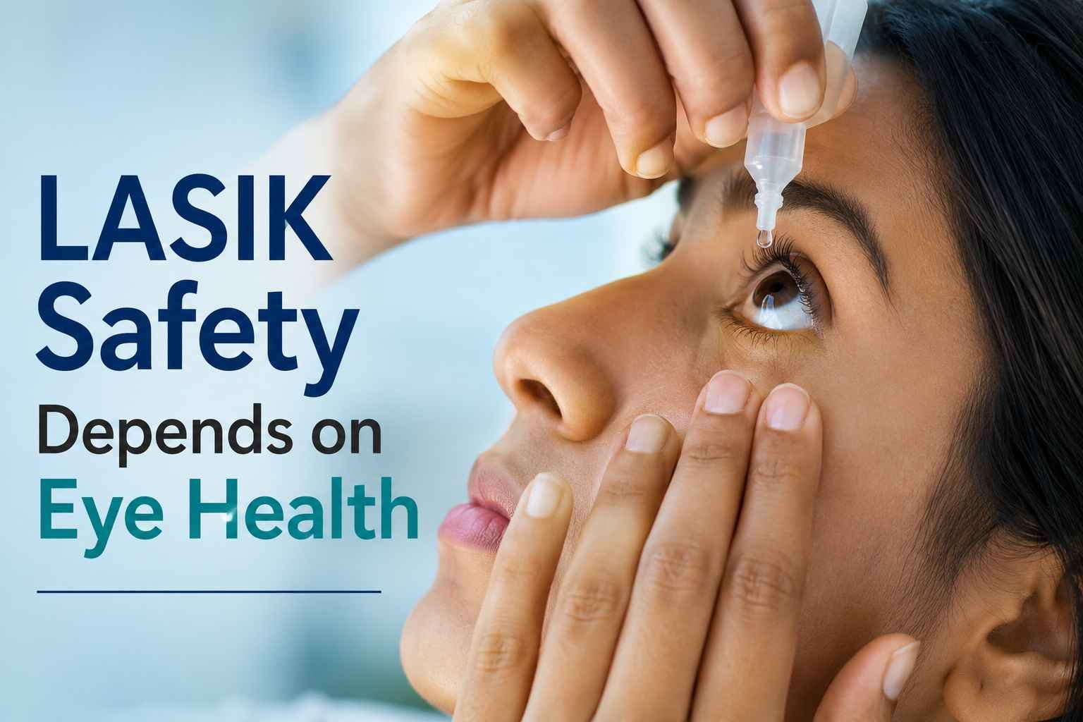 Woman using eye drops before LASIK surgery to support eye health and safety