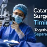 Eye surgeon performing cataract surgery using specialised surgical equipment