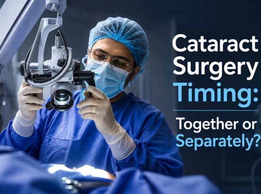 Eye surgeon performing cataract surgery using specialised surgical equipment