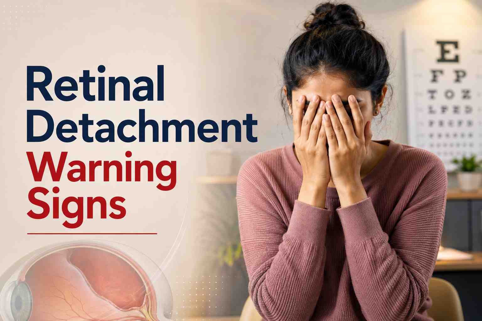 Woman covering her eyes illustrating warning signs of retinal detachment