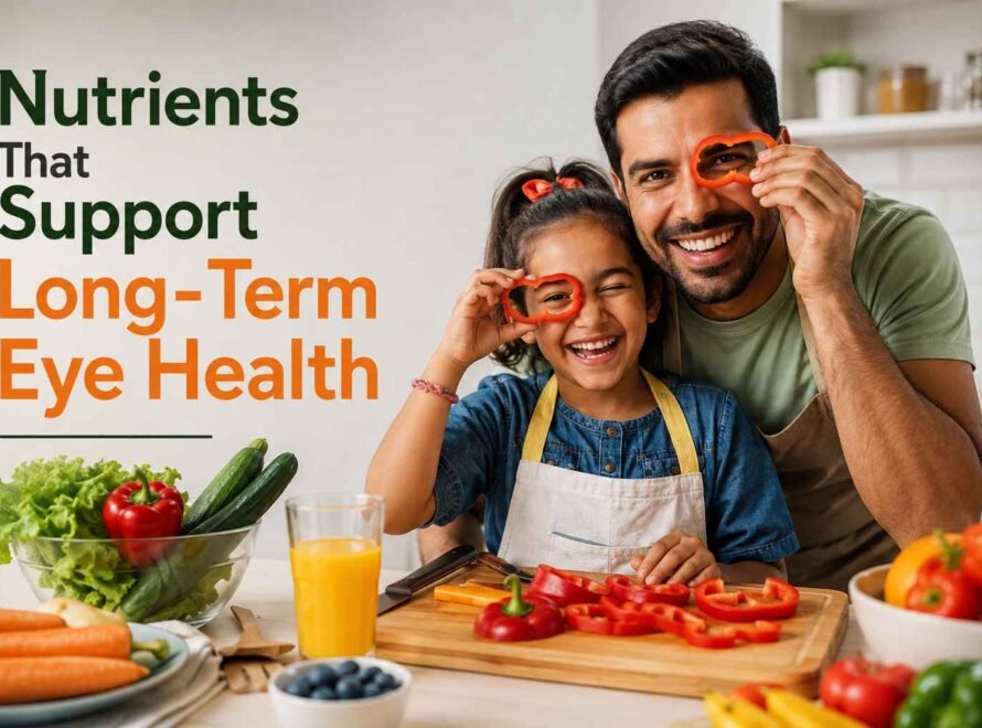 Father and daughter preparing healthy vegetables to support long-term eye health