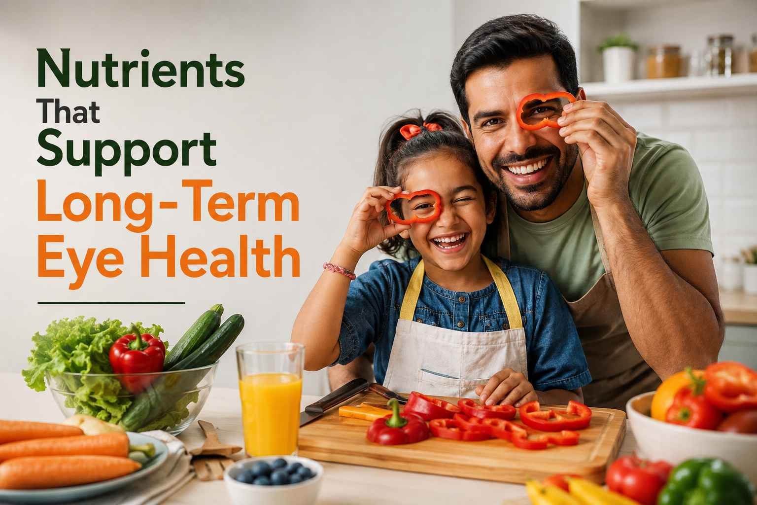 Father and daughter preparing healthy vegetables to support long-term eye health