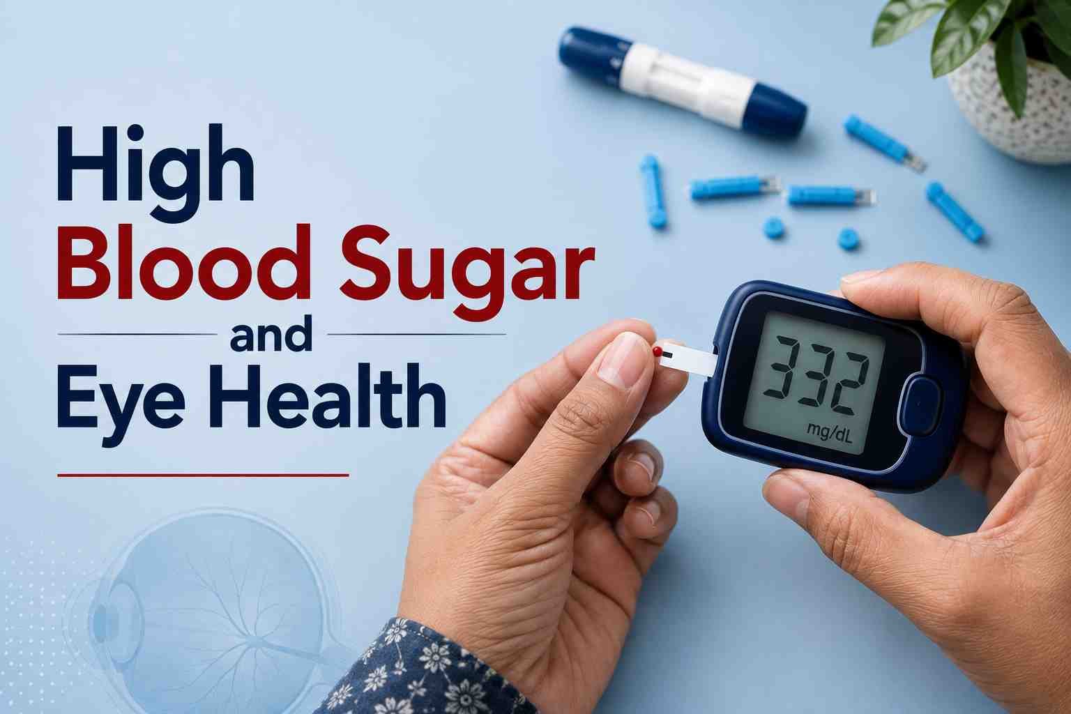 Person checking blood sugar with a glucose meter to understand diabetes and eye health