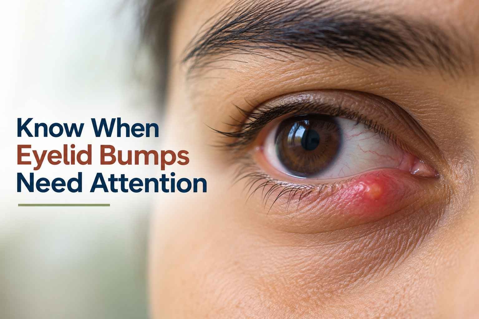 Close-up of an eye with a red, swollen eyelid bump needing medical attention.