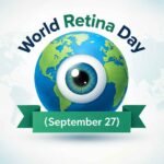 World Retina Day graphic featuring a globe with an eye, marked September 27.