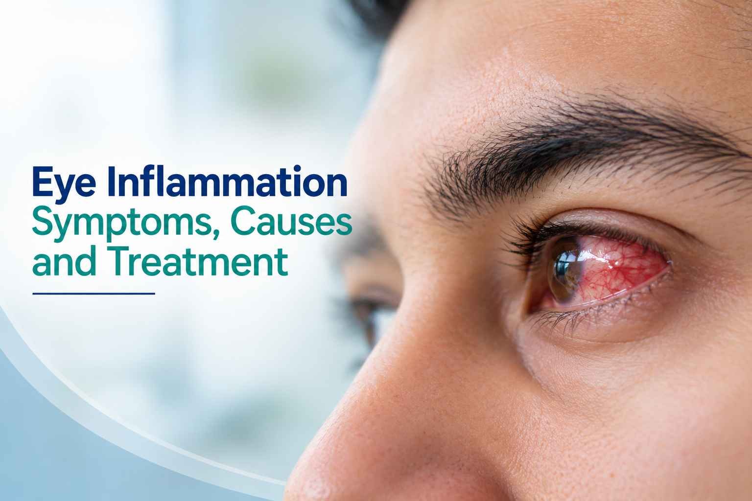 Close-up of a red, irritated eye illustrating eye inflammation symptoms, causes, and treatment.