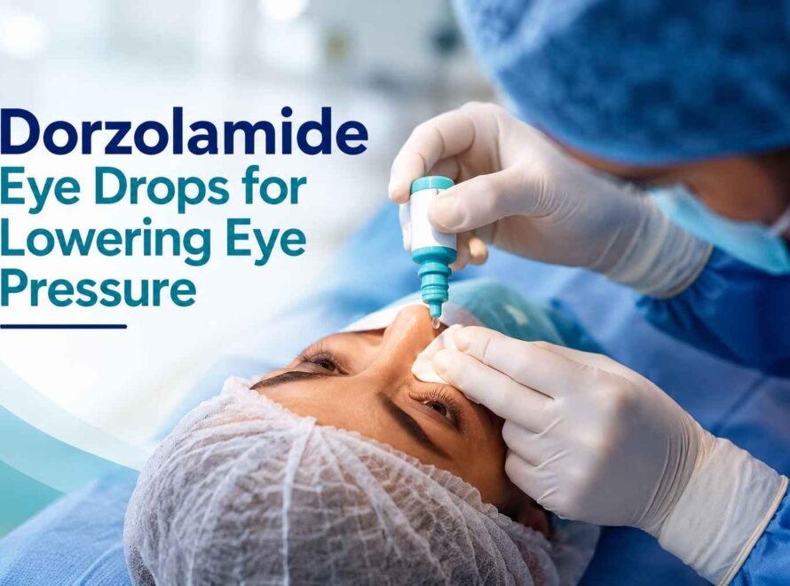 Ophthalmologist applying eye drops to a patient to help lower eye pressure and manage glaucoma.