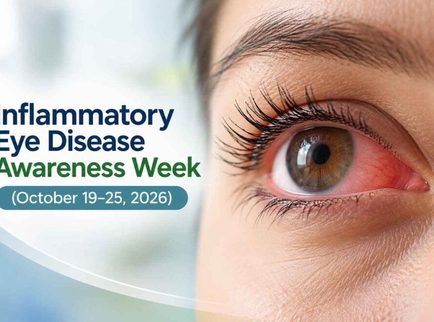 Close-up of a red, irritated eye highlighting inflammatory eye disease awareness, October 19–25, 2026.